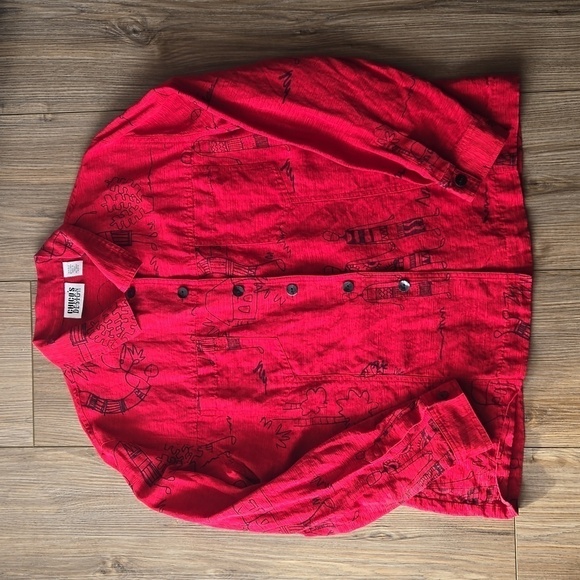 Chico's Design Silk and Linen Blend African Print Button Down - Picture 2 of 7